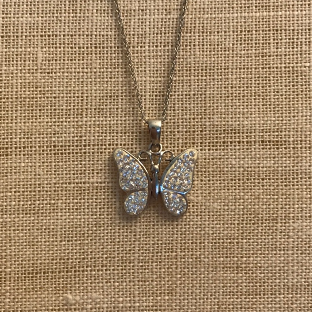 Butterfly with Crystals Silver Pendant Necklace